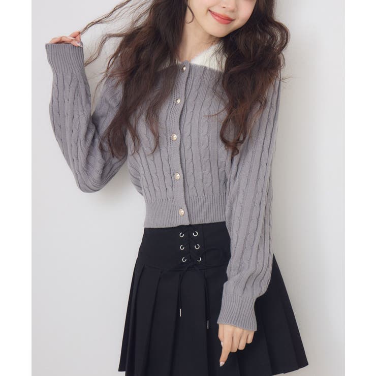GRY1 | シャギー襟ケーブルカーディガン | RETRO GIRL