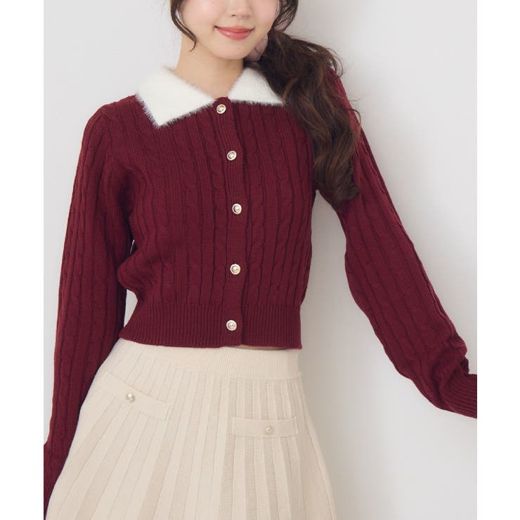 RED3 | シャギー襟ケーブルカーディガン | RETRO GIRL