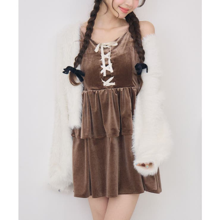 BRN0 | レースアップベロアキャミOP | RETRO GIRL