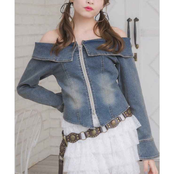 BLU3 | デニムZIPオフショルBL | RETRO GIRL