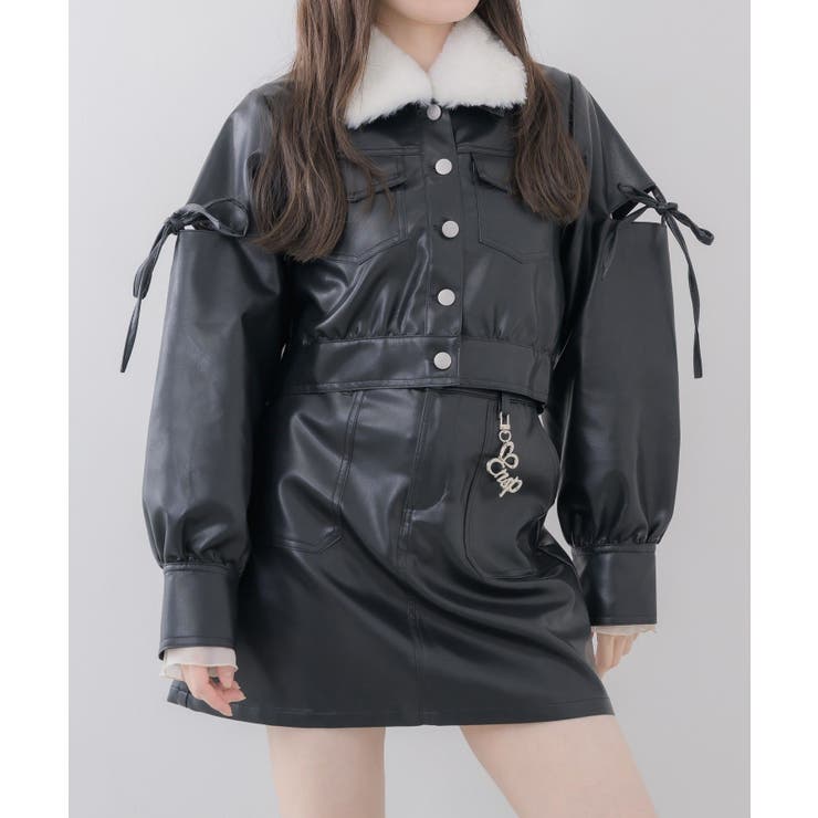 BLK1 | 【セットアップ対応】フェイクファーレザージャケット | RETRO GIRL
