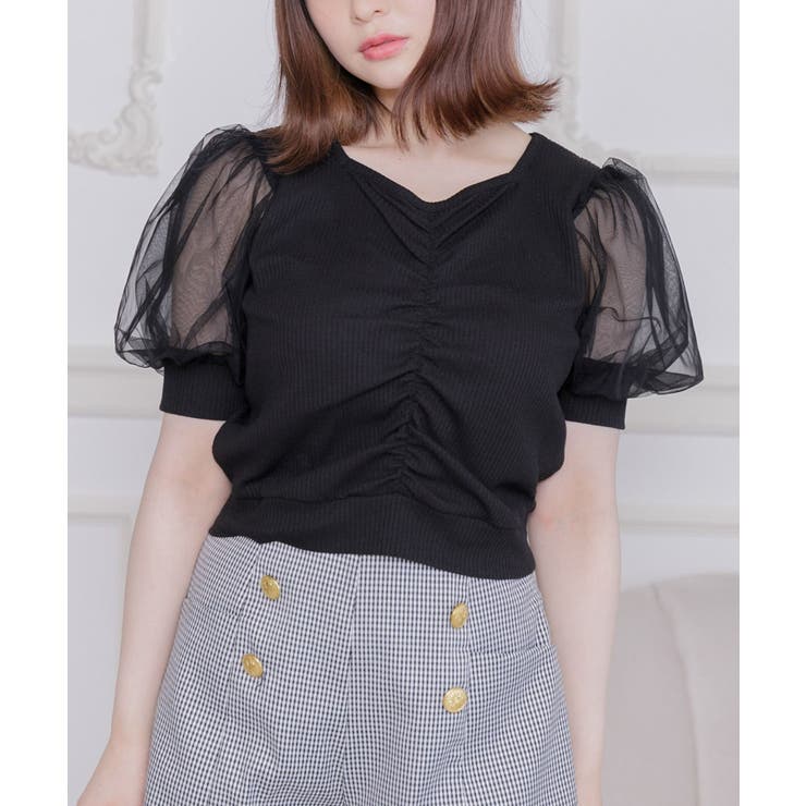 BLK1 | パフ袖シャーリングCT | RETRO GIRL