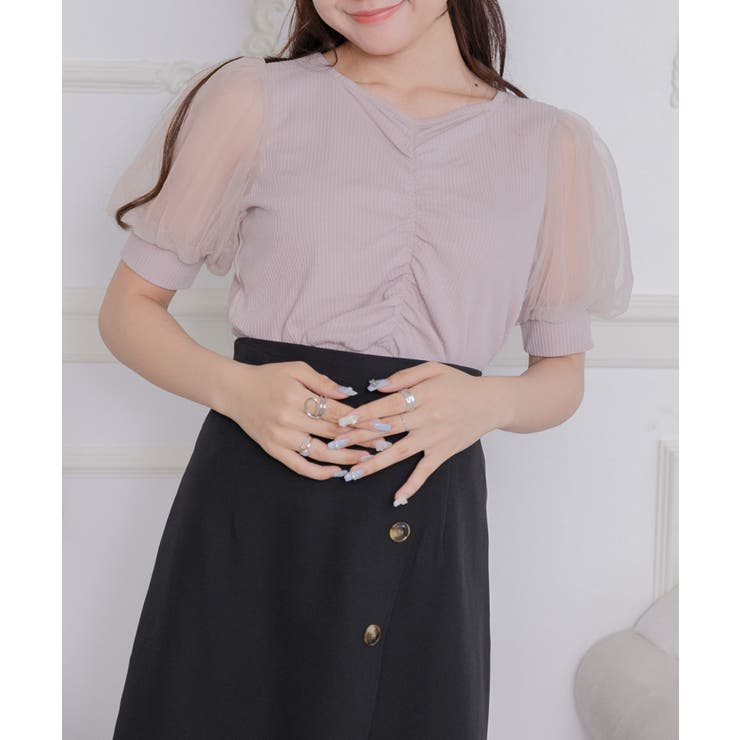 PNK0 | パフ袖シャーリングCT | RETRO GIRL