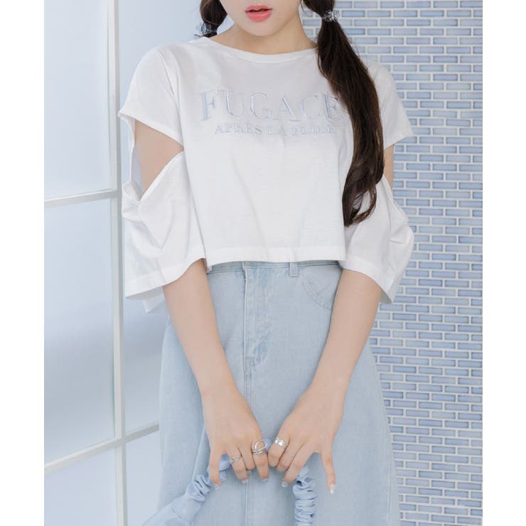 肩あきロゴ刺繍Tee | RETRO GIRL | 詳細画像1 