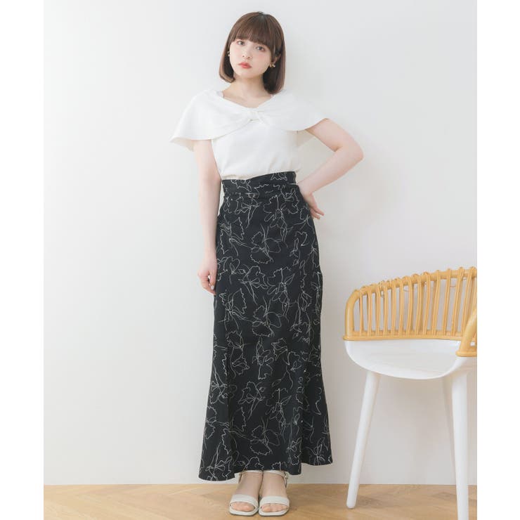 Kitty×AIR SPACEチャーム付きウエストリボンマーメイドスカート バルーンマーメイドスカート(S BLACK): BOTTOM