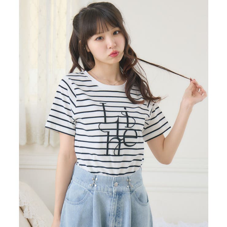 B/BLK | うねうねロゴ刺繍TEE | RETRO GIRL