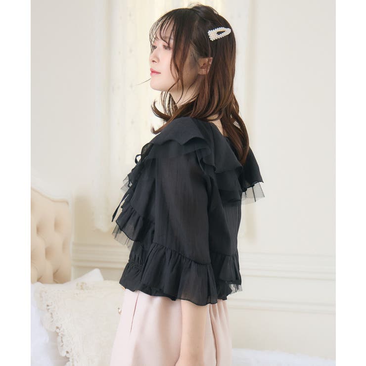 ボレロブラウス　ゴシック花柄　シースルーフリル　リボン ボレロブラウス ゴシック花柄 シースルーフリル リボン 社交ダンス