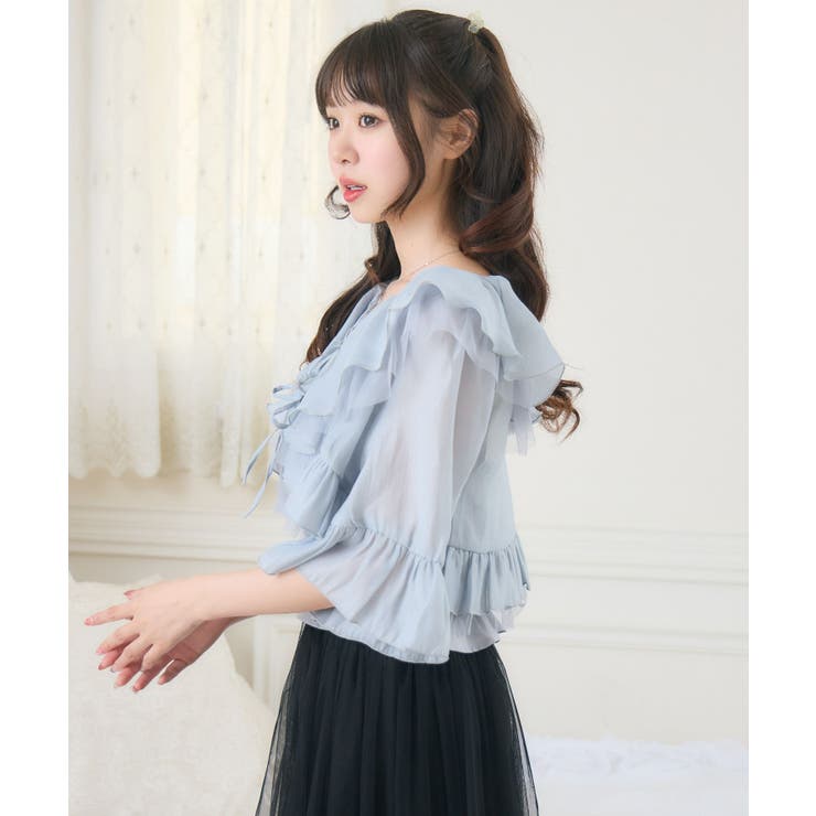 ボレロブラウス　ゴシック花柄　シースルーフリル　リボン ボレロブラウス ゴシック花柄 シースルーフリル リボン ボレロ