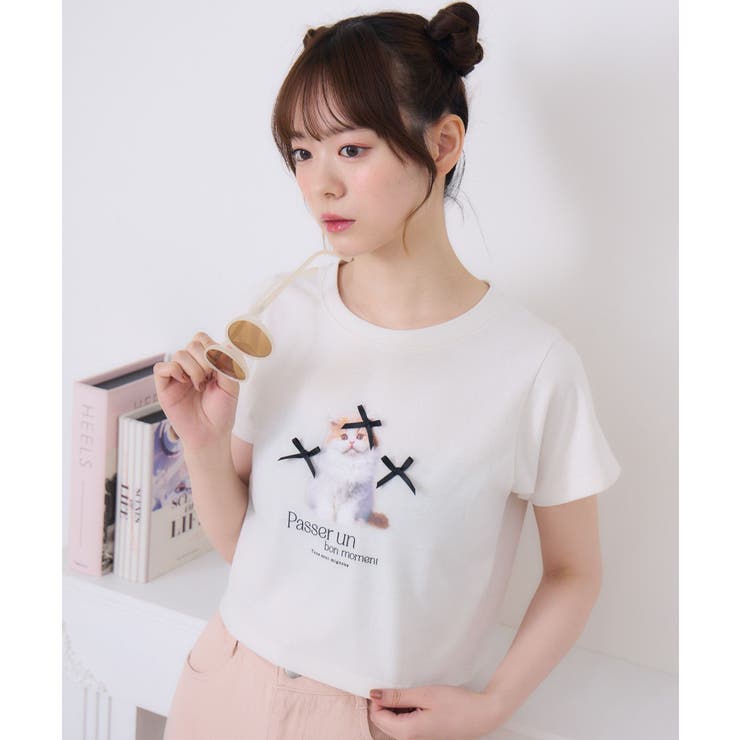リボンcatTEE[品番：RTGW0008221]｜RETRO GIRL（レトロガール）｜レディースファッション通販ショップリスト