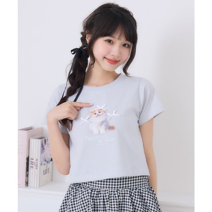 リボンcatTEE[品番：RTGW0008221]｜RETRO GIRL（レトロガール）｜レディースファッション通販ショップリスト