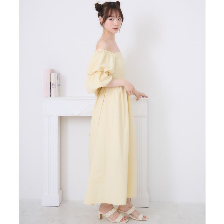 花柄エンボスオフショルバルーンスリーブトップス[fo1898