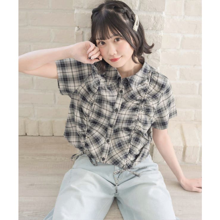 C/BLK | チェックドロストショートSH | RETRO GIRL