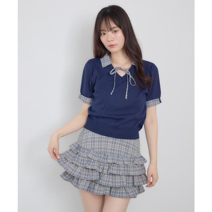 【セットアップ対応】チェックドッキング襟ニット | RETRO GIRL | 詳細画像17 