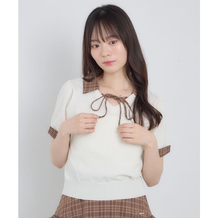 【セットアップ対応】チェックドッキング襟ニット | RETRO GIRL | 詳細画像6 