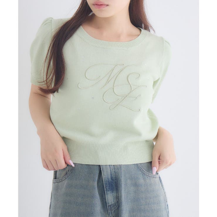 GRN0 | ロゴ刺繍パフ袖ニット | RETRO GIRL