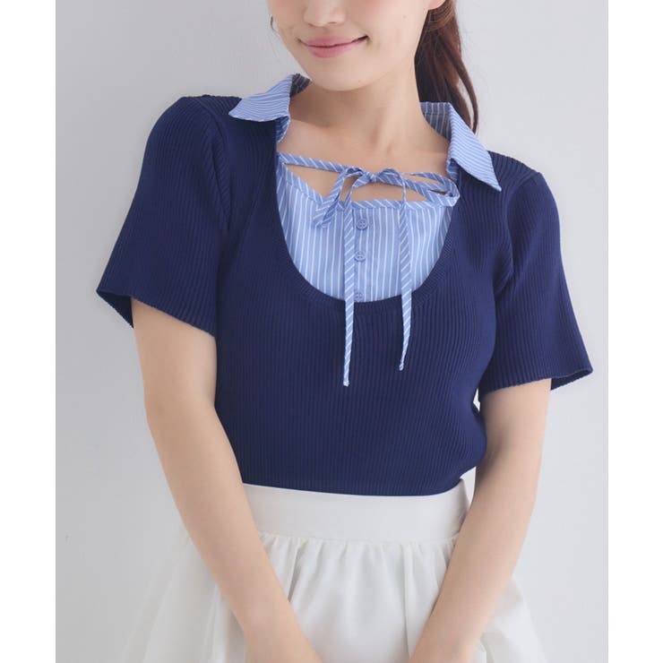 BLU2 | シャツドッキングリブニット | RETRO GIRL