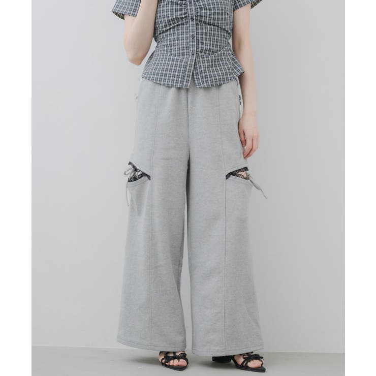 GRY0 | 【セットアップ対応】レース付スリットスウェットパンツ | RETRO GIRL