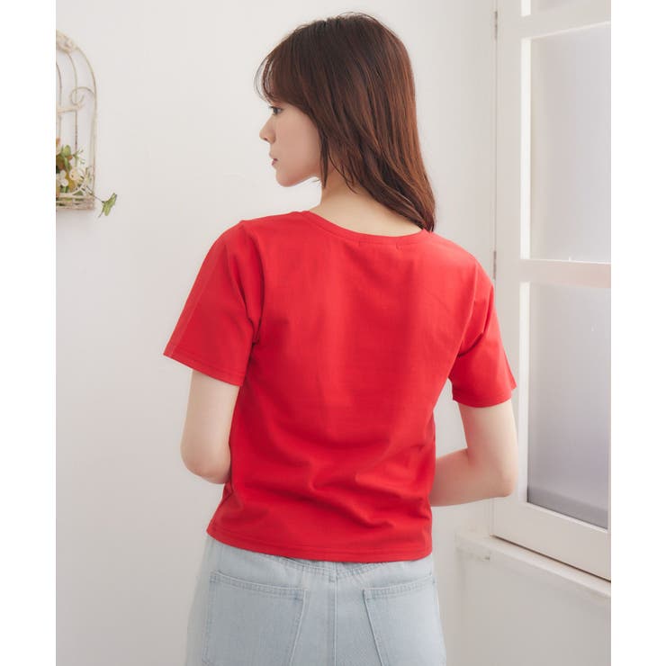 【安心の国内配送】ルージュ レトロ可愛 R刺繍 リブ編み Tシャツ 安心の国内配送】ルージュ レトロ可愛 R刺繍 リブ編み Tシャツ