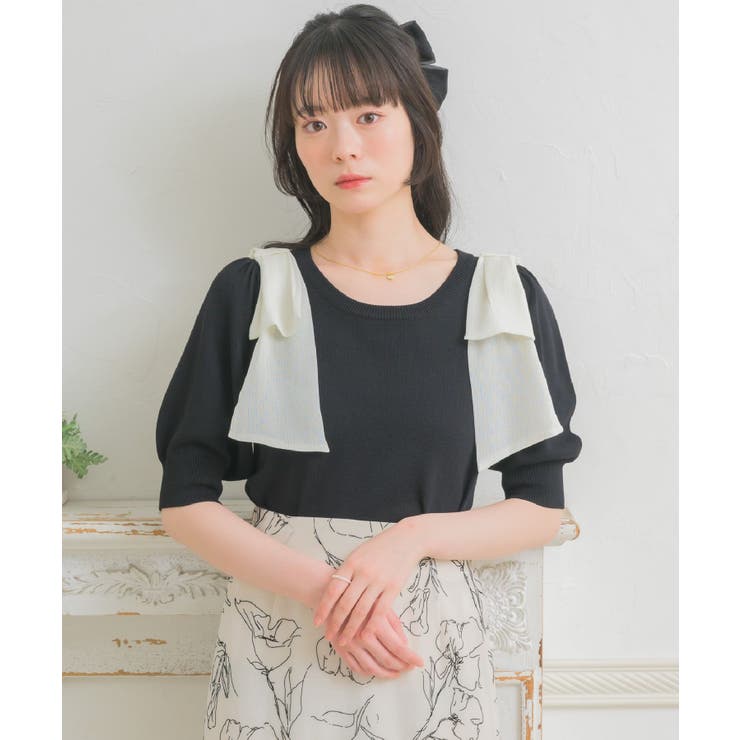 BLK1 | パフスリーブ肩リボンNT | RETRO GIRL