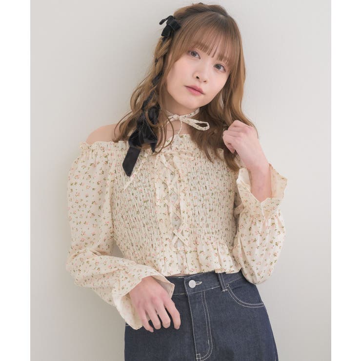 P/PNK | レースアップオフショルBL | RETRO GIRL