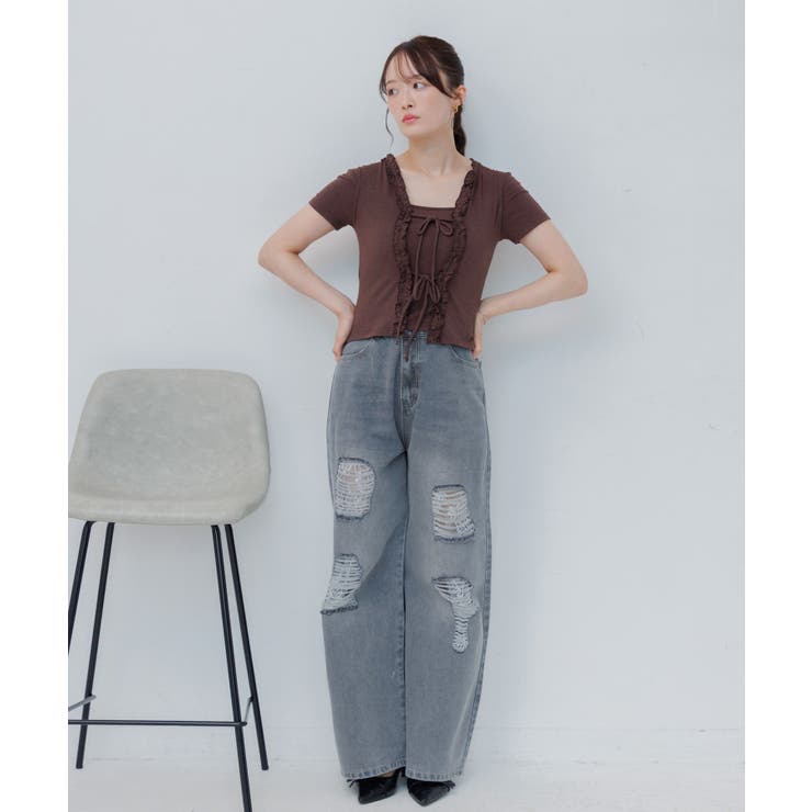 刺繍入ダメージデニムPT | RETRO GIRL | 詳細画像3 