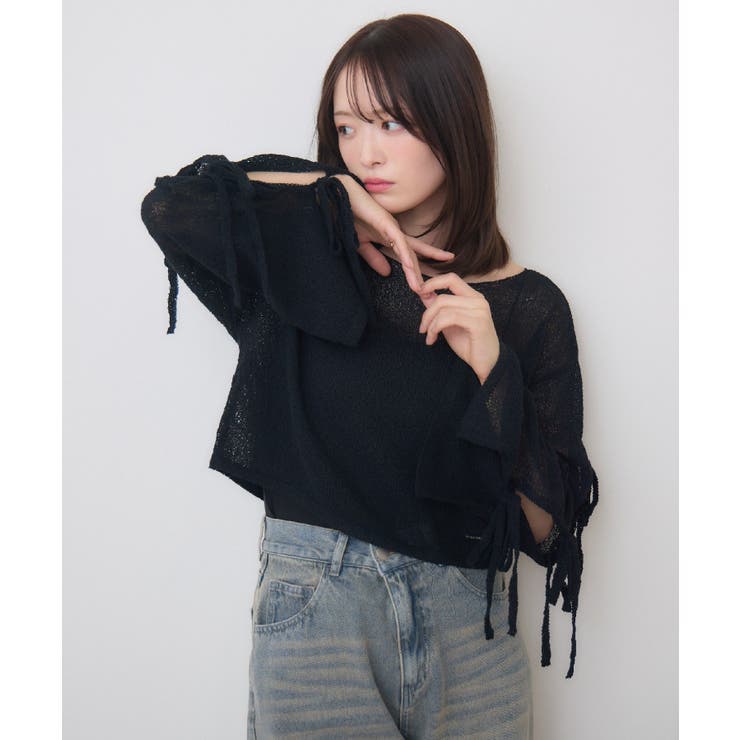 BLK1 | 袖リボンメッシュNT | RETRO GIRL