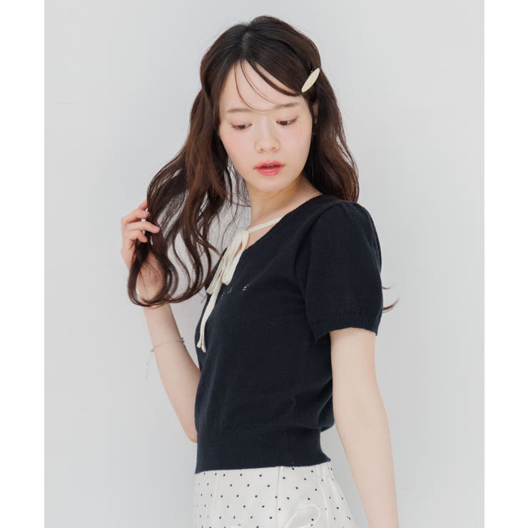リボンつきロゴ刺繍ニットプルオーバー | RETRO GIRL | 詳細画像13 