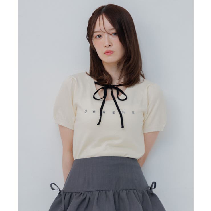 リボンつきロゴ刺繍ニットプルオーバー | RETRO GIRL | 詳細画像18 