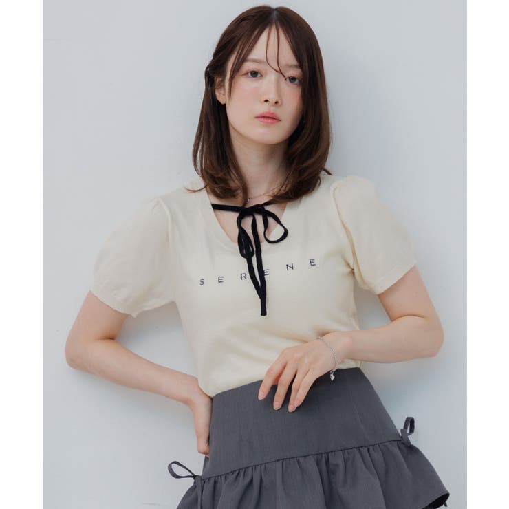 リボンつきロゴ刺繍ニットプルオーバー | RETRO GIRL | 詳細画像19 