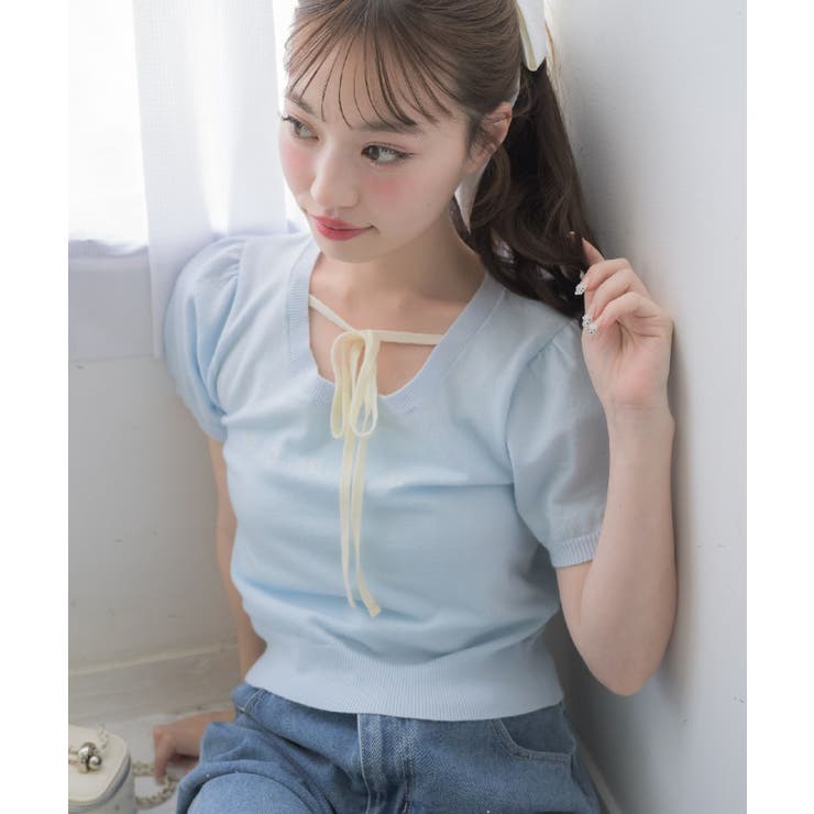 リボンつきロゴ刺繍ニットプルオーバー | RETRO GIRL | 詳細画像2 