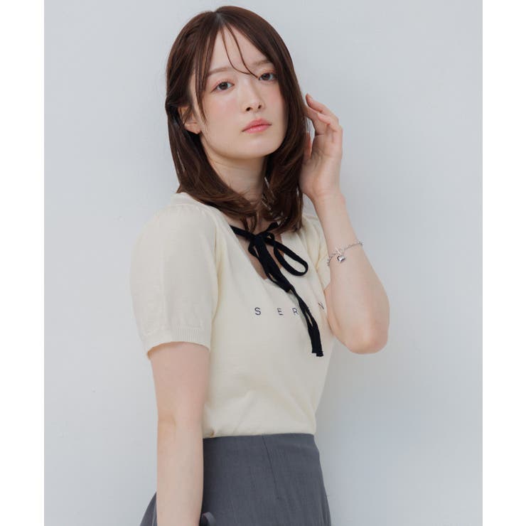 リボンつきロゴ刺繍ニットプルオーバー | RETRO GIRL | 詳細画像20 