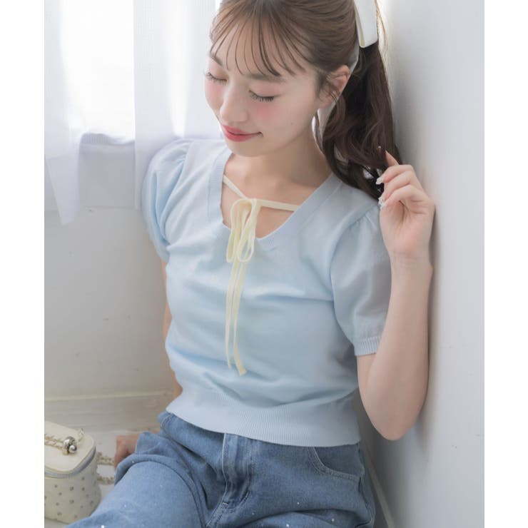 リボンつきロゴ刺繍ニットプルオーバー | RETRO GIRL | 詳細画像3 