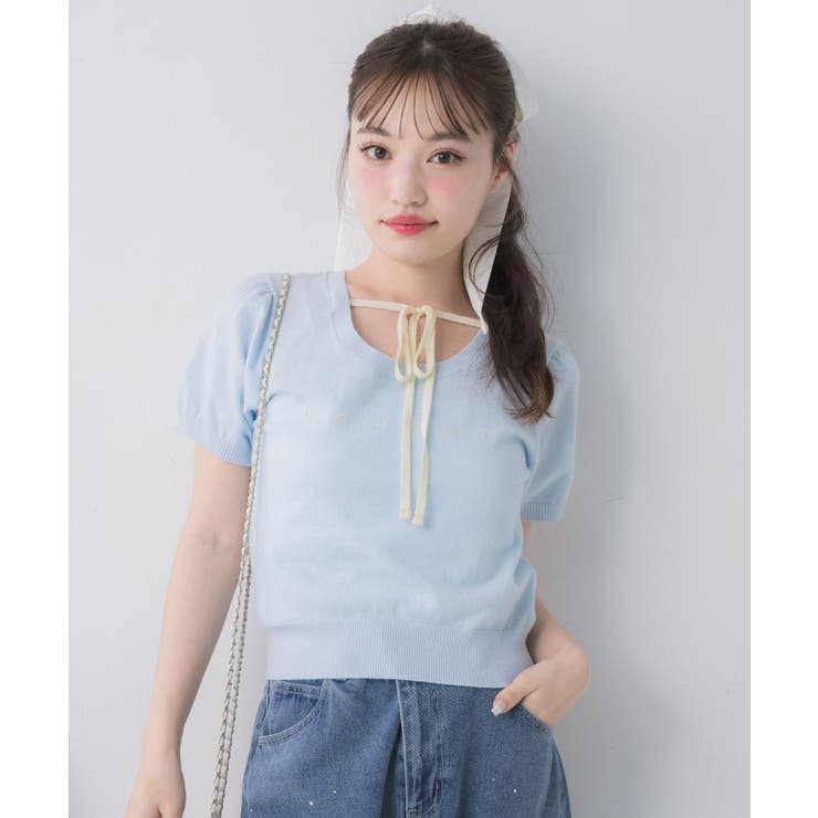 リボンつきロゴ刺繍ニットプルオーバー | RETRO GIRL | 詳細画像6 
