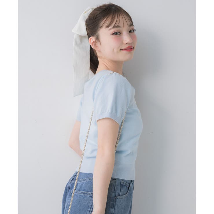 リボンつきロゴ刺繍ニットプルオーバー | RETRO GIRL | 詳細画像7 