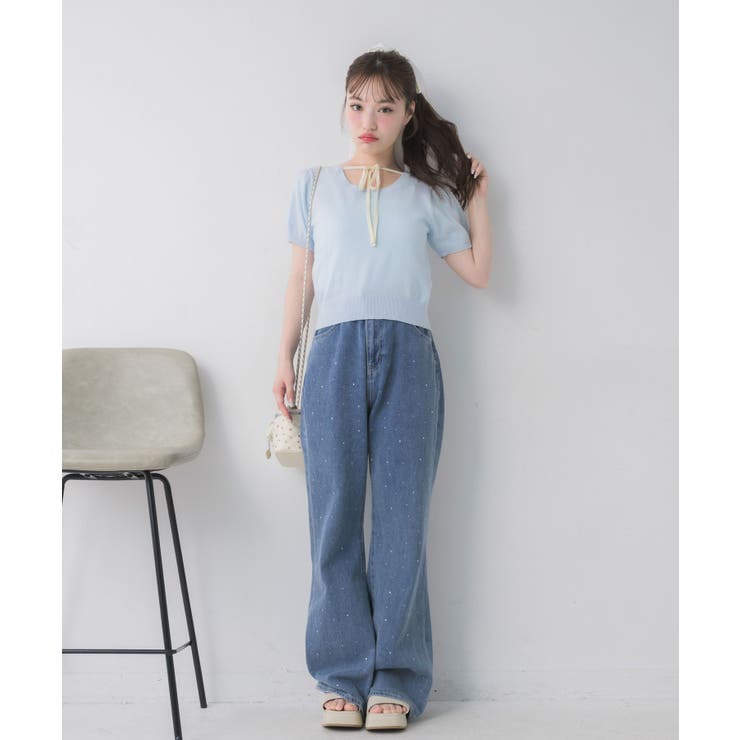 リボンつきロゴ刺繍ニットプルオーバー | RETRO GIRL | 詳細画像8 