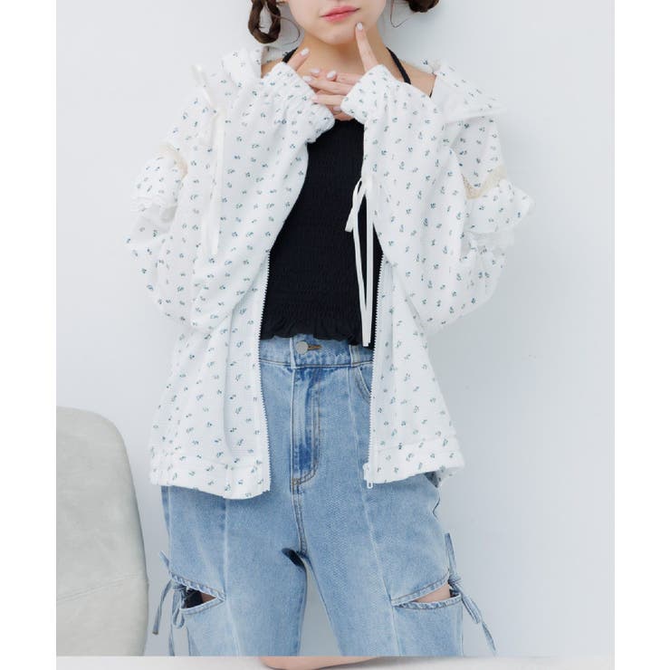 P/WHT | レースフリルワッフルBZ | RETRO GIRL