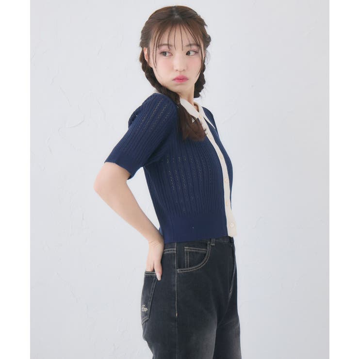 襟付きスカシ編みニット | RETRO GIRL | 詳細画像6 