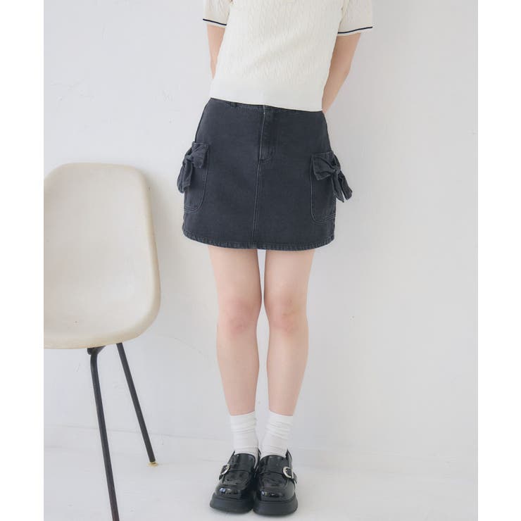 BLK1 | リボンカーゴデニムスカート | RETRO GIRL