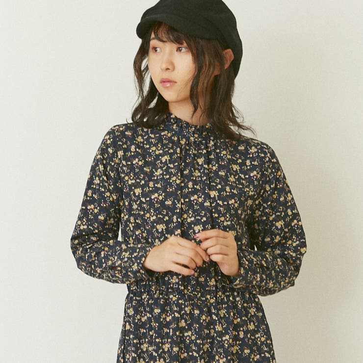 ○Emsexcite○ ハイネック花柄長袖ワンピース[品番：RTGW0000389