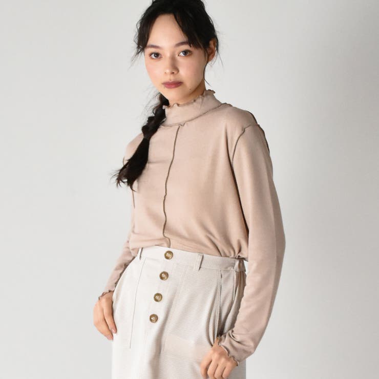 Emsexcite  レディース　トップス　カットソー　ベージュ　ワイドスリーブ