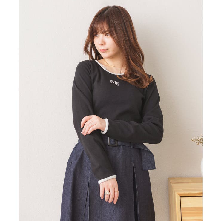 BLK1 | 刺繍テレコ長袖CT | RETRO GIRL