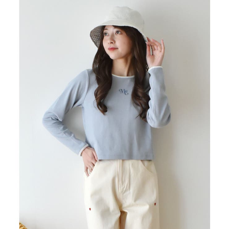 BLU0 | 刺繍テレコ長袖CT | RETRO GIRL
