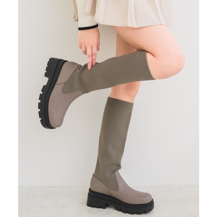 C/GRY | ソックスロングブーツ | RETRO GIRL