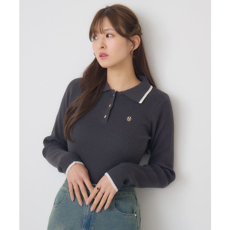 GRY2 | 襟バイカラーリブNTPO | RETRO GIRL