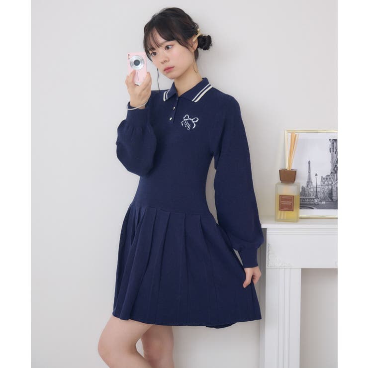 BLU0 | ポロミニプリーツOP | RETRO GIRL