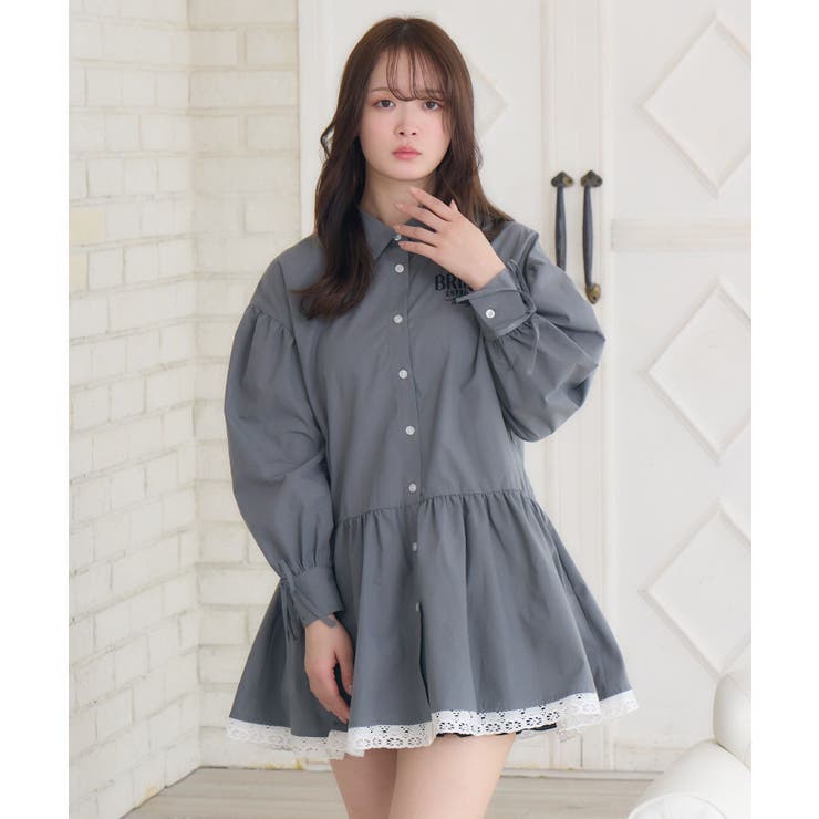 GRY2 | 裾レースシャツOP | RETRO GIRL