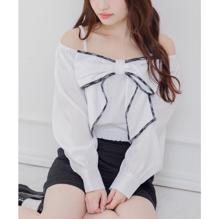 WHT1 | パイピングリボンチェックBL | RETRO GIRL