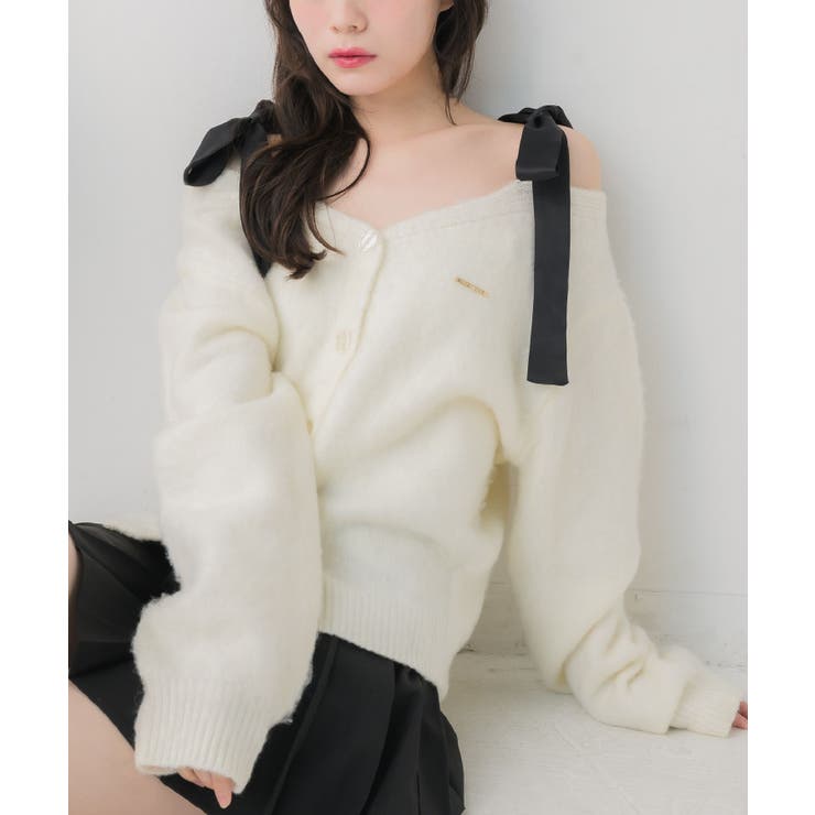 肩リボン起毛カーデ | RETRO GIRL | 詳細画像1 