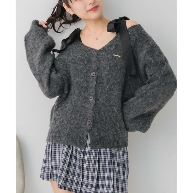 GRY2 | 肩リボン起毛カーデ | RETRO GIRL