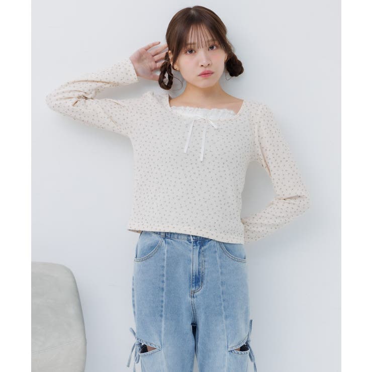 小花柄ワッフルロンTEE | RETRO GIRL | 詳細画像2 